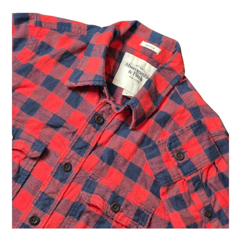 Abercrombie & Fitch Muscle Men's L Red Blue Buffalo Plaid Flannel Shirt